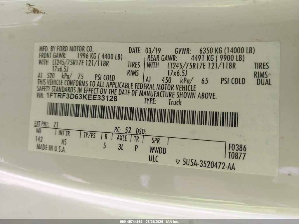 1FTRF3D63KEE33128 2019 FORD F-350 photo no. 9