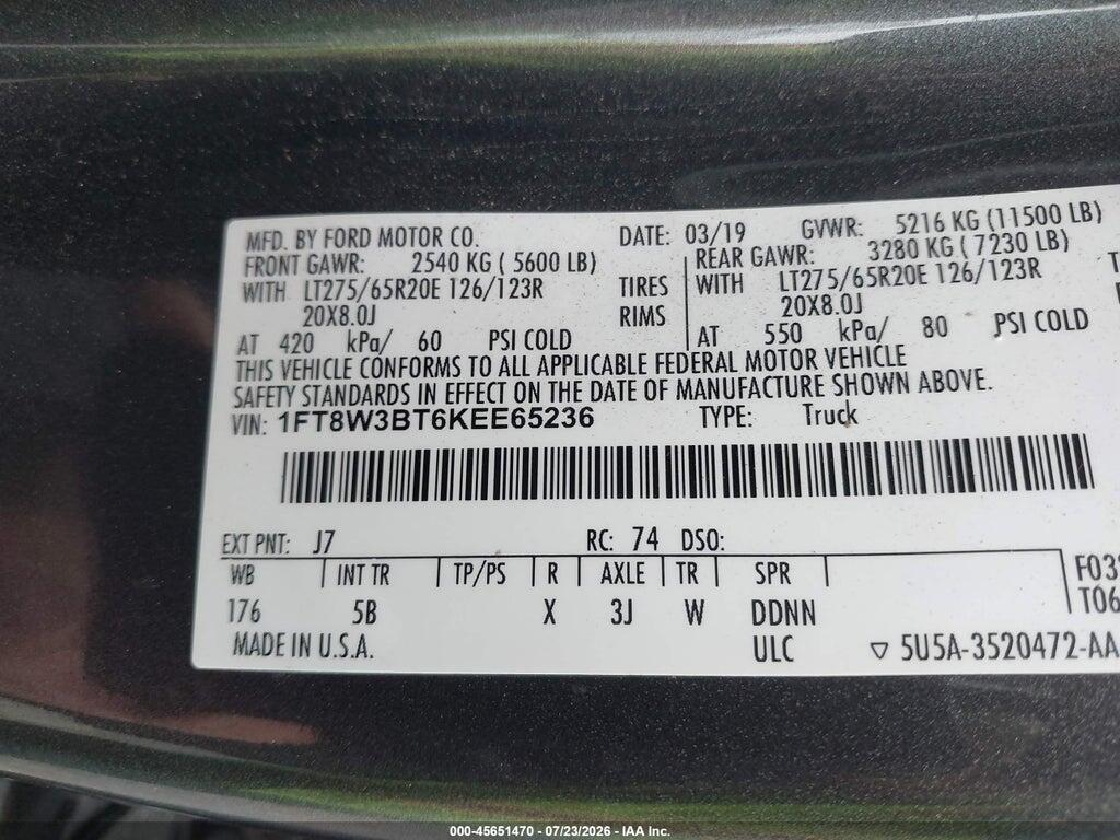1FT8W3BT6KEE65236 2019 FORD F-350 photo no. 9