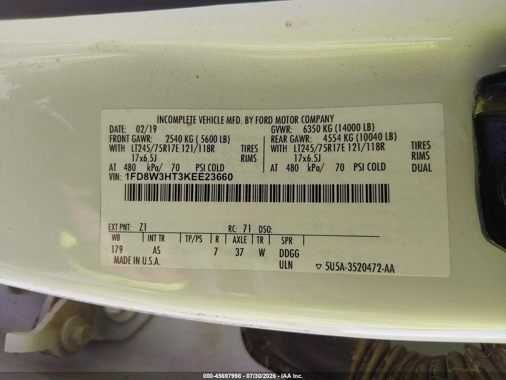 1FD8W3HT3KEE23660 2019 FORD F-350 CHASSIS photo no. 9