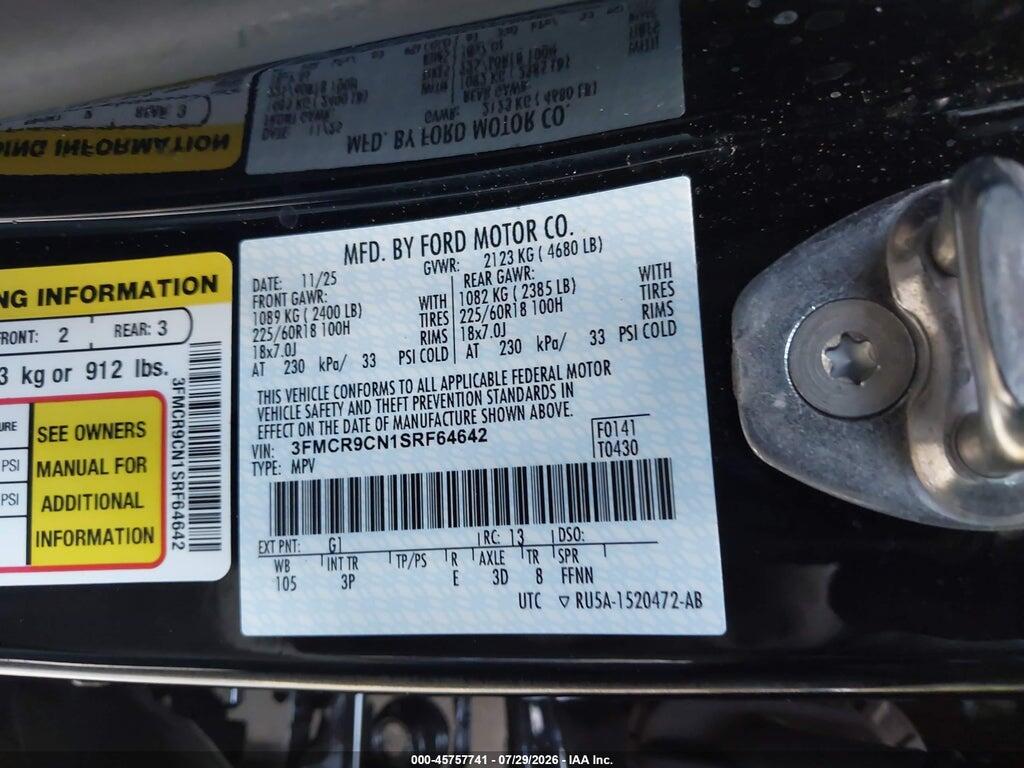 3FMCR9CN1SRF64642 2025 FORD BRONCO SPORT photo no. 9