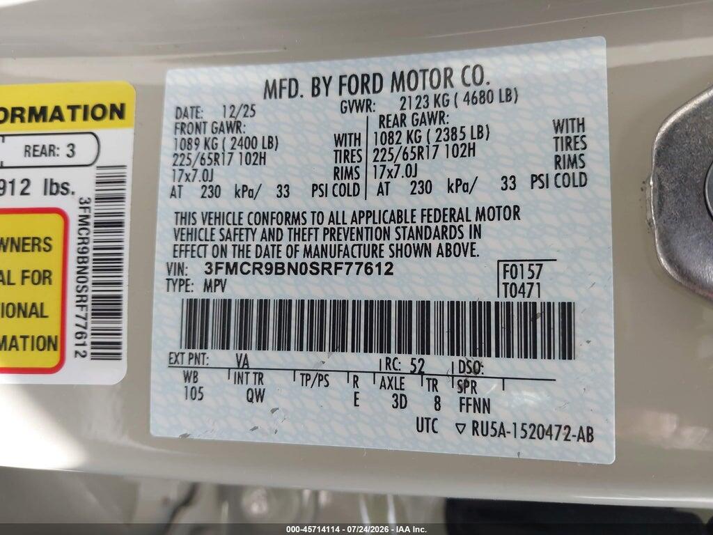 3FMCR9BN0SRF77612 2025 FORD BRONCO SPORT photo no. 9