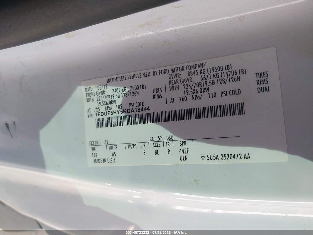 1FDUF5HY5KDA18444 2019 FORD F-550 CHASSIS photo no. 9