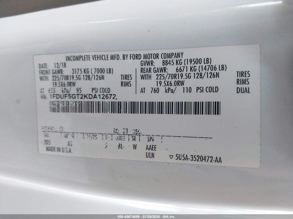 1FDUF5GT2KDA12672 2019 FORD F-550 CHASSIS photo no. 9