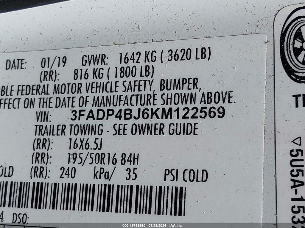 3FADP4BJ6KM122569 2019 FORD FIESTA photo no. 9