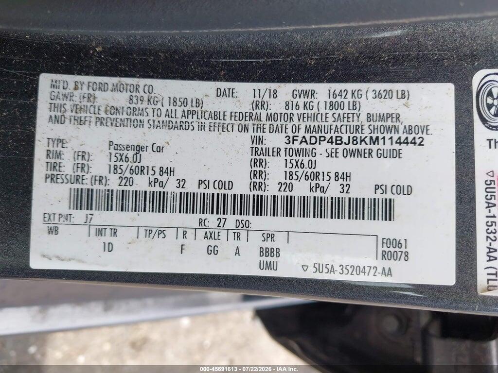 3FADP4BJ8KM114442 2019 FORD FIESTA photo no. 9