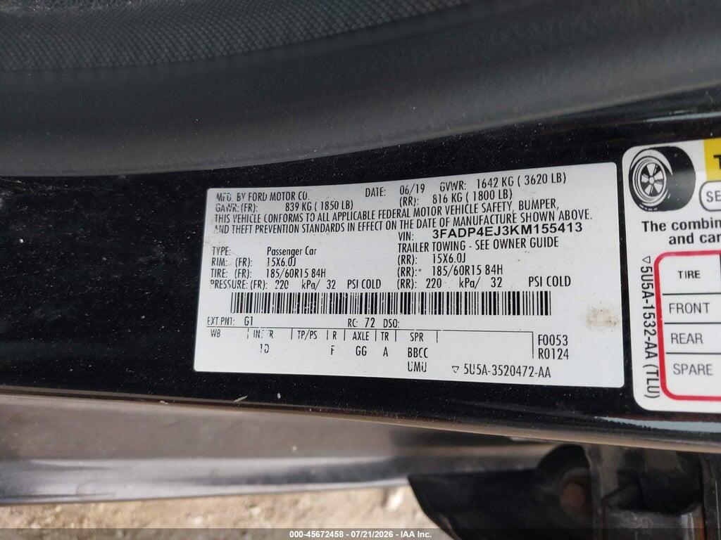 3FADP4EJ3KM155413 2019 FORD FIESTA photo no. 9