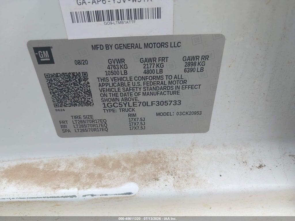 1GC5YLE70LF305733 2020 CHEVROLET SILVERADO 2500HD photo no. 9