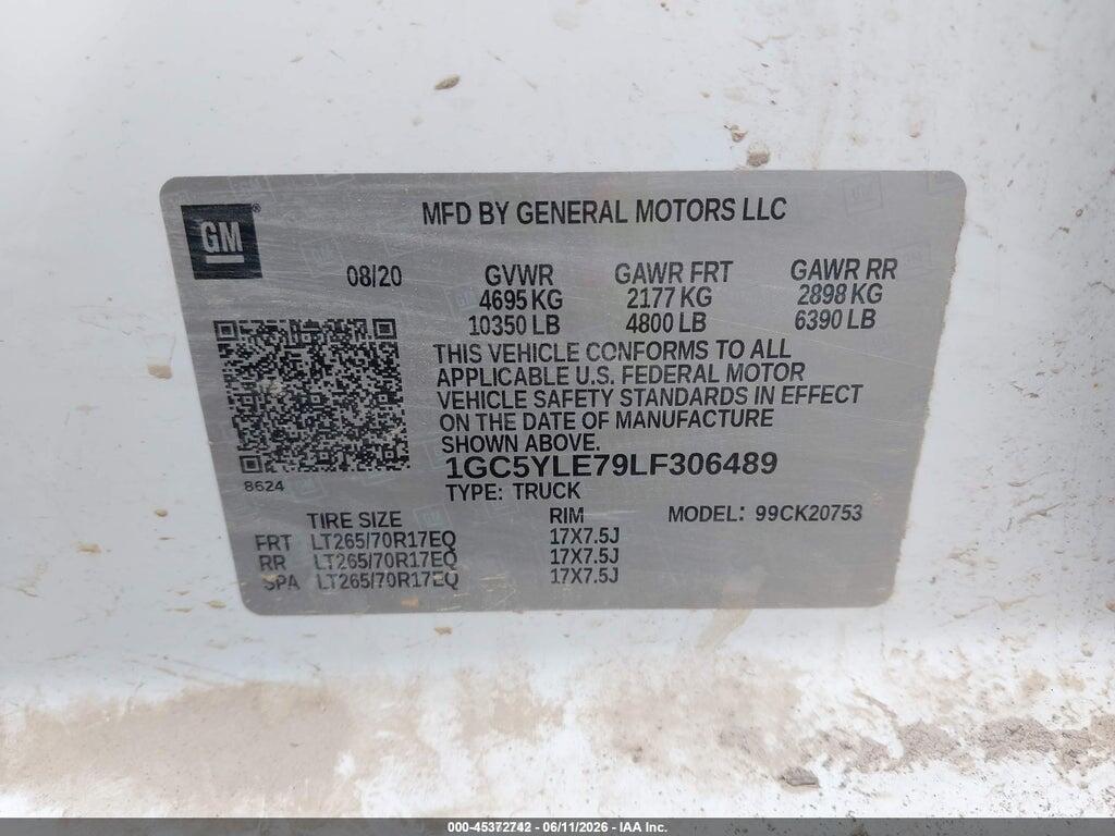 1GC5YLE79LF306489 2020 CHEVROLET SILVERADO 2500HD photo no. 9