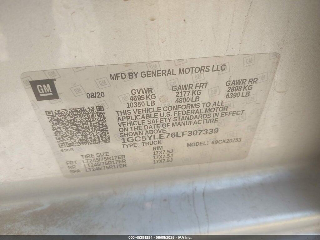 1GC5YLE76LF307339 2020 CHEVROLET SILVERADO 2500HD photo no. 9
