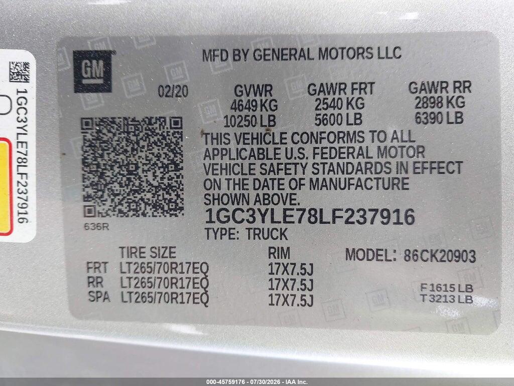 1GC3YLE78LF237916 2020 CHEVROLET SILVERADO 2500HD photo no. 8