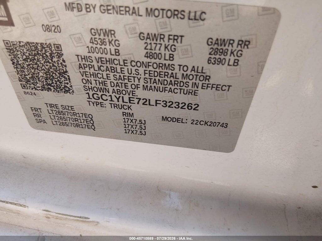 1GC1YLE72LF323262 2020 CHEVROLET SILVERADO 2500HD photo no. 9