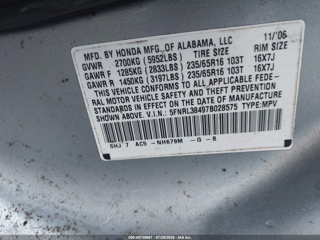 5FNRL38497B028575 2007 HONDA ODYSSEY photo no. 9
