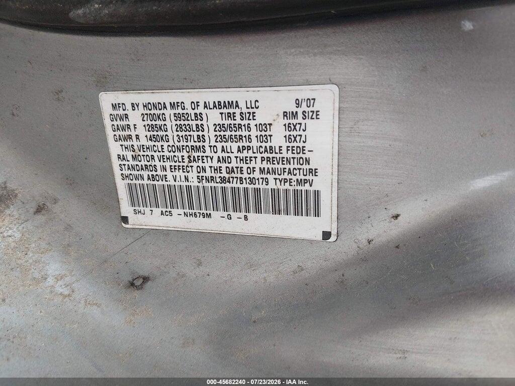 5FNRL38477B130179 2007 HONDA ODYSSEY photo no. 9