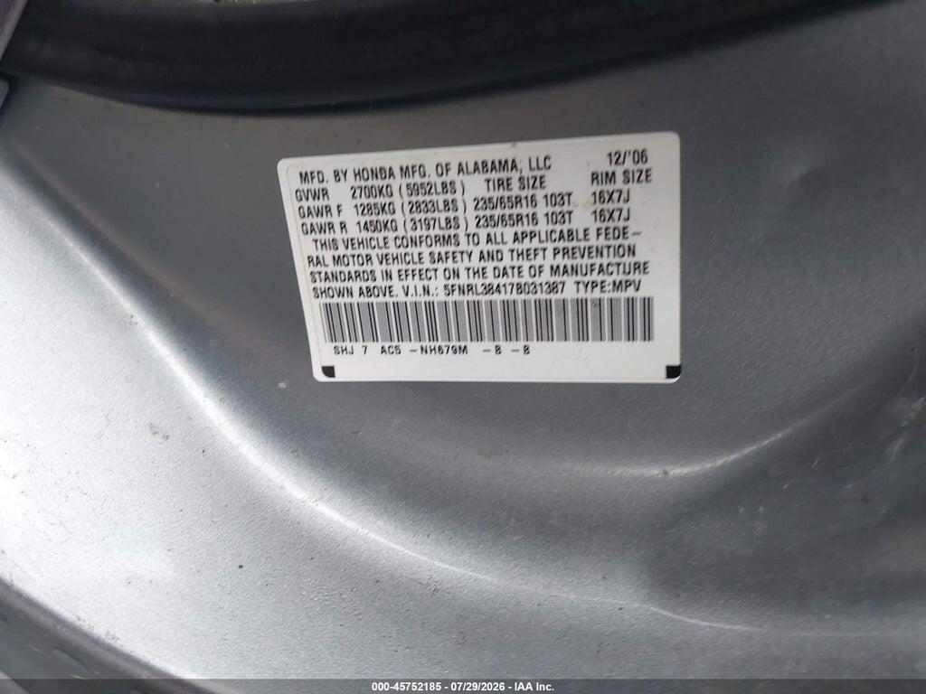 5FNRL38417B031387 2007 HONDA ODYSSEY photo no. 9