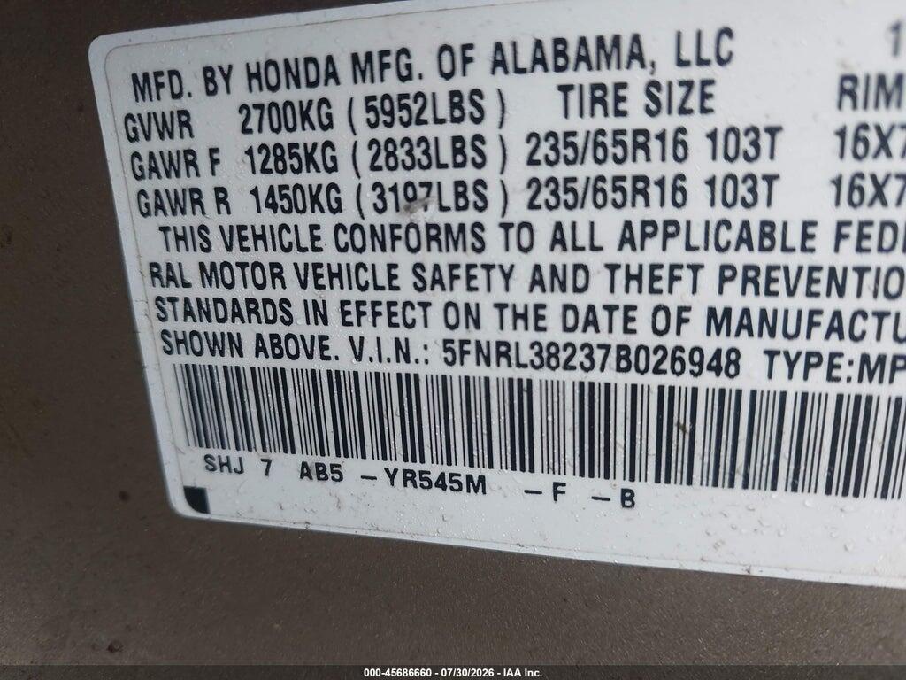 5FNRL38237B026948 2007 HONDA ODYSSEY photo no. 9