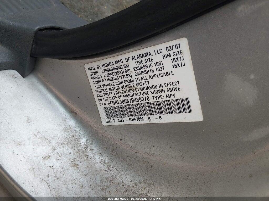 5FNRL38667B439370 2007 HONDA ODYSSEY photo no. 9