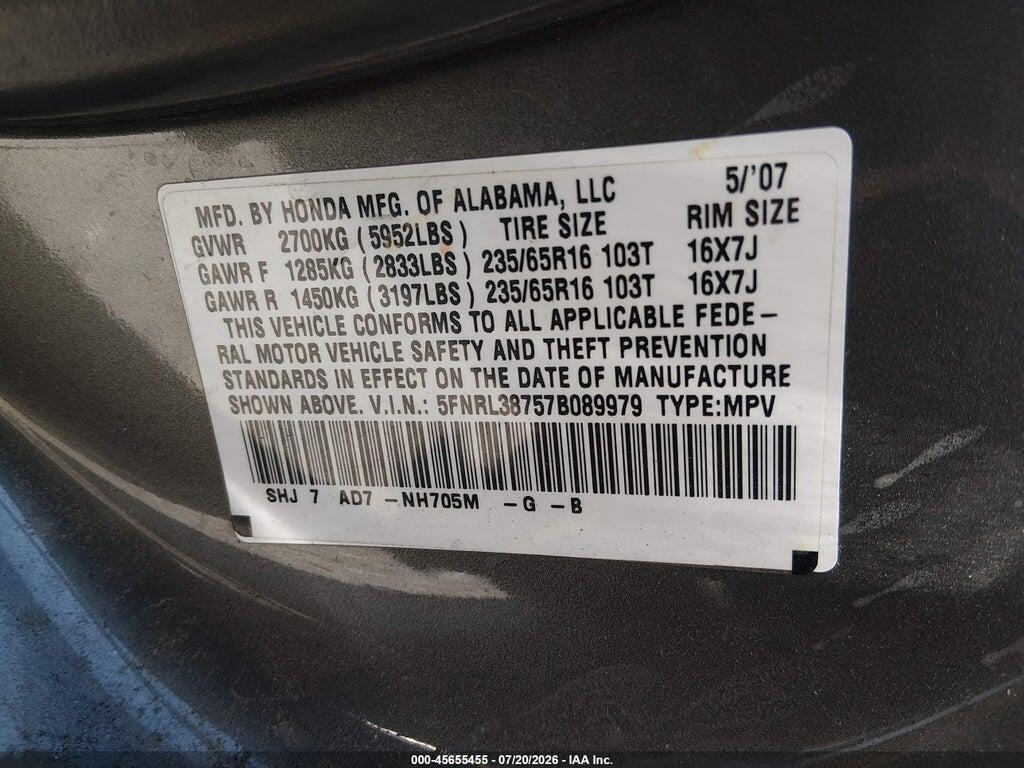 5FNRL38757B089979 2007 HONDA ODYSSEY photo no. 9