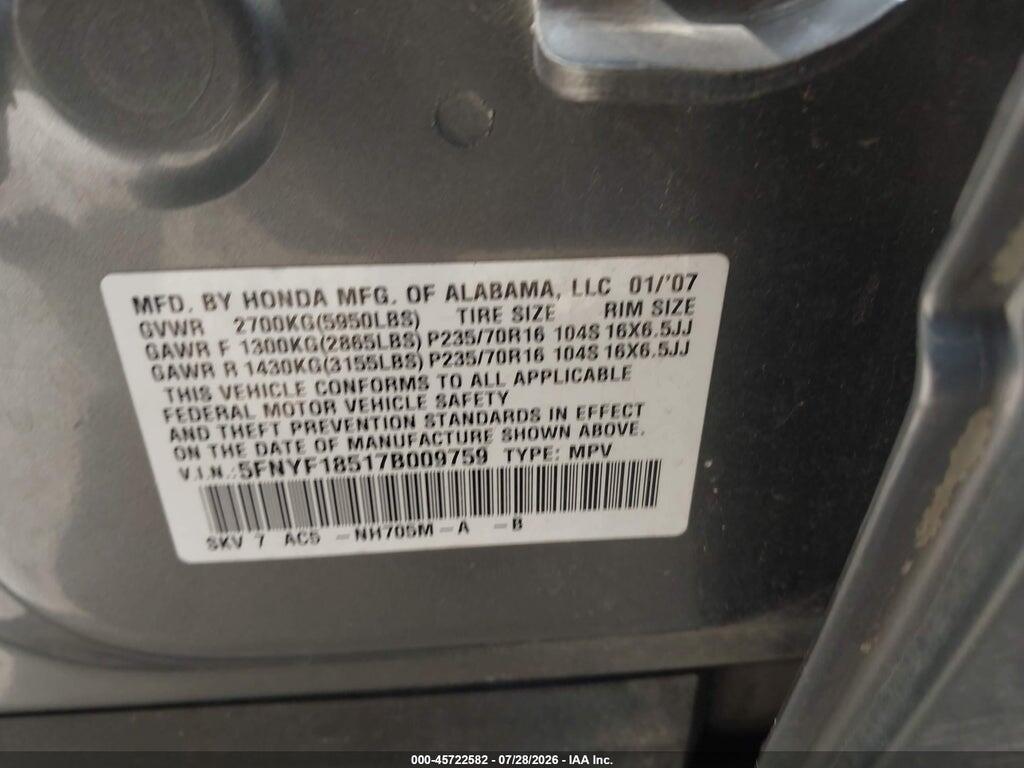 5FNYF18517B009759 2007 HONDA PILOT photo no. 9