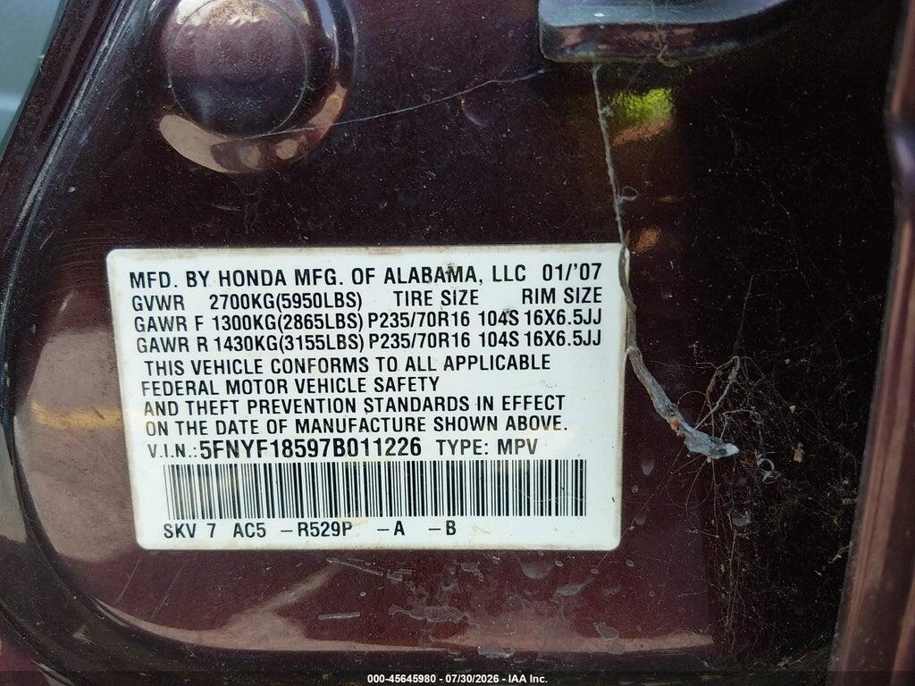 5FNYF18597B011226 2007 HONDA PILOT photo no. 9