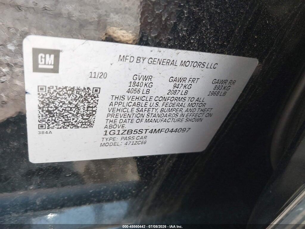 1G1ZB5ST4MF044097 2021 CHEVROLET MALIBU photo no. 9