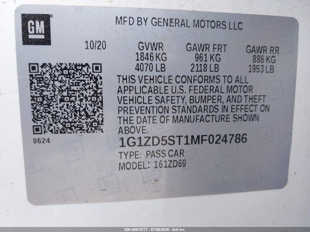 1G1ZD5ST1MF024786 2021 CHEVROLET MALIBU photo no. 9