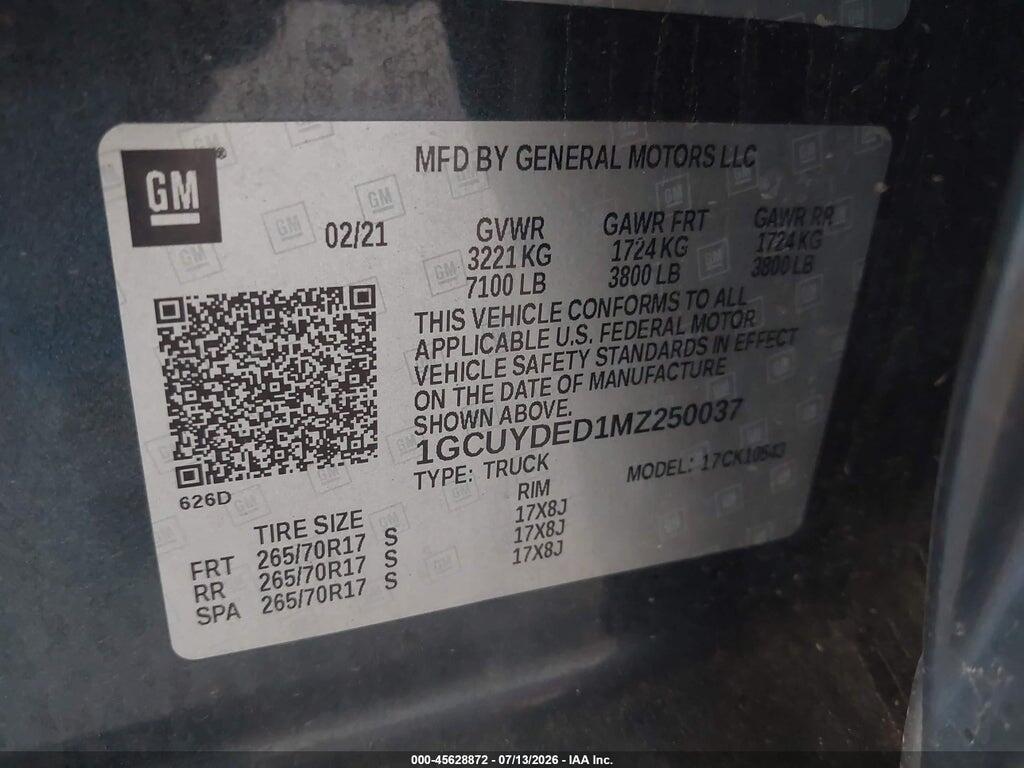 1GCUYDED1MZ250037 2021 CHEVROLET SILVERADO 1500 photo no. 9