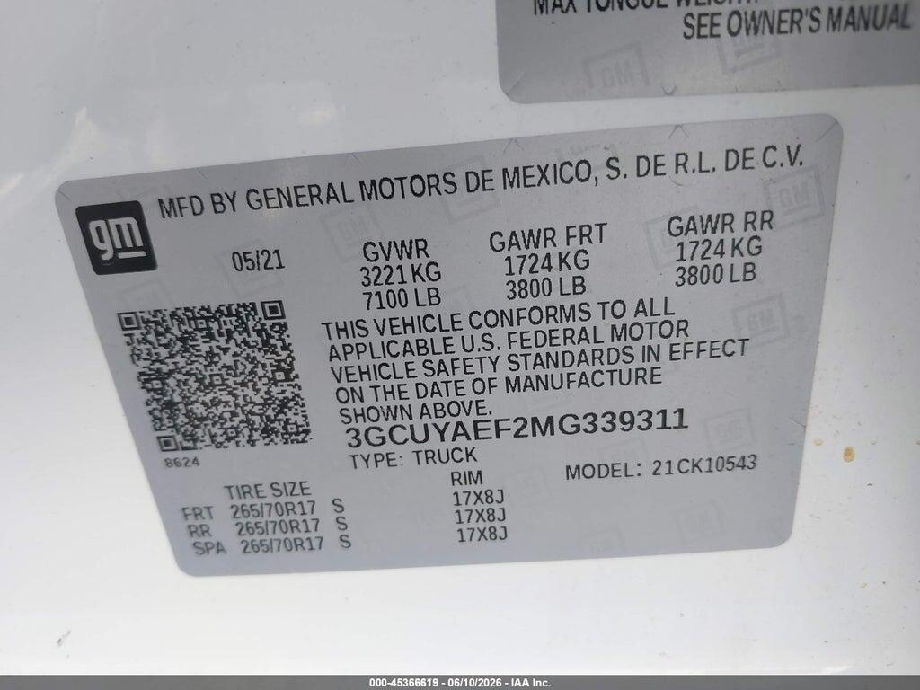 3GCUYAEF2MG339311 2021 CHEVROLET SILVERADO 1500 photo no. 9