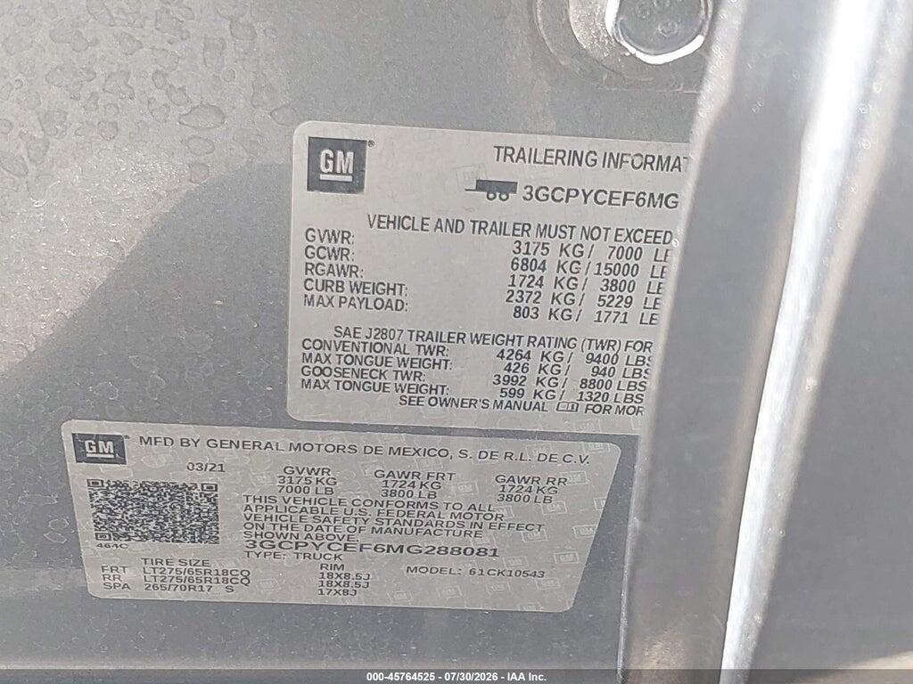 3GCPYCEF6MG288081 2021 CHEVROLET SILVERADO 1500 photo no. 9