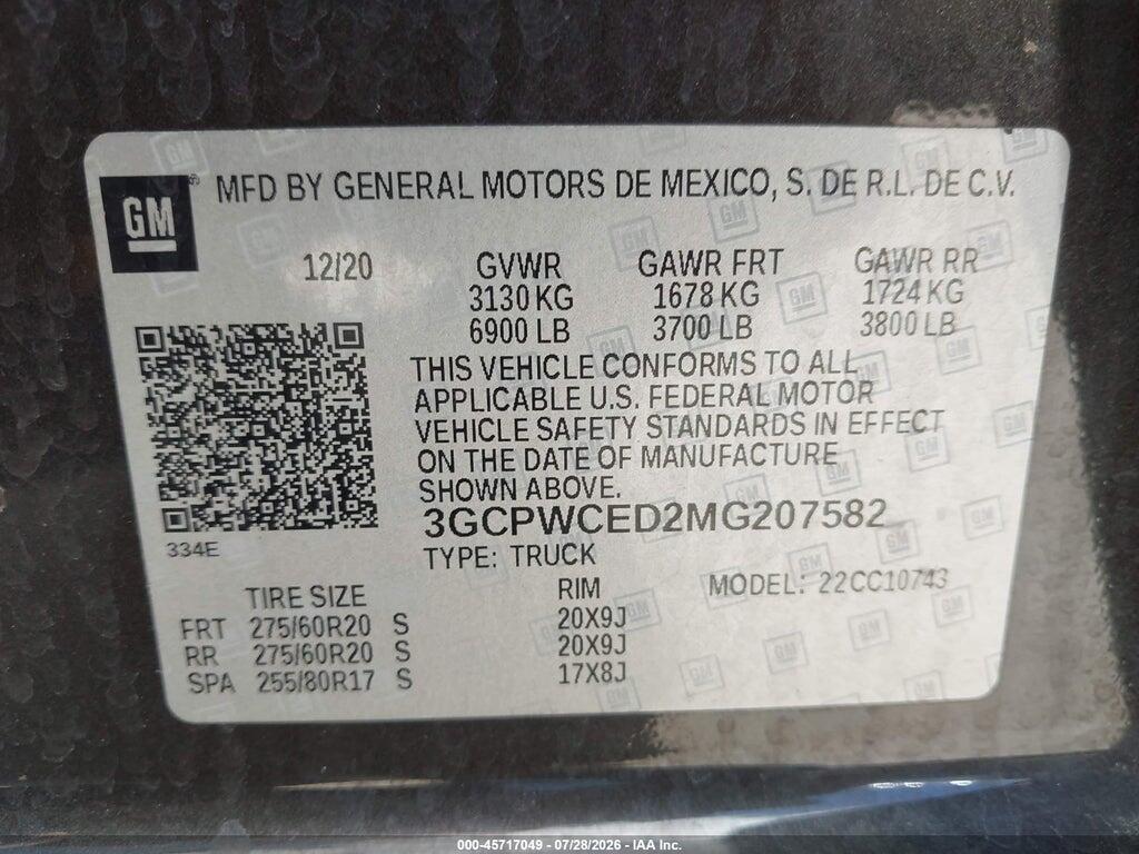 3GCPWCED2MG207582 2021 CHEVROLET SILVERADO 1500 photo no. 9