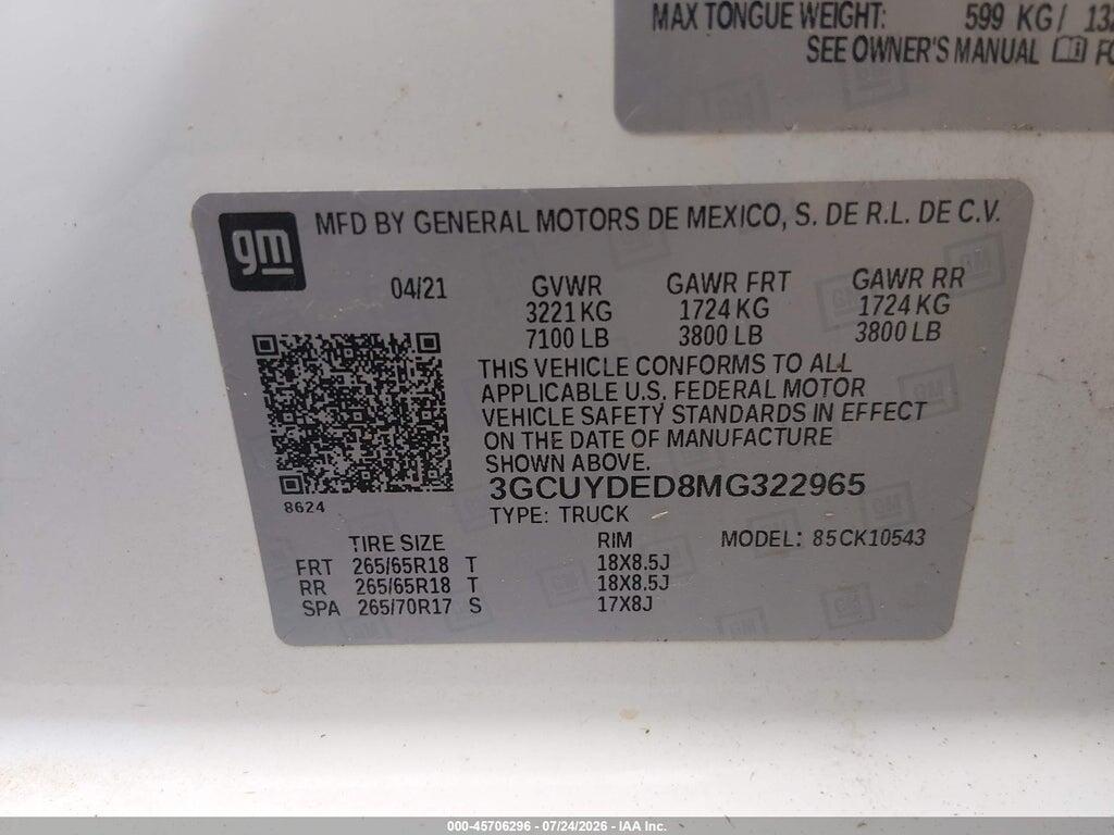 3GCUYDED8MG322965 2021 CHEVROLET SILVERADO 1500 photo no. 9