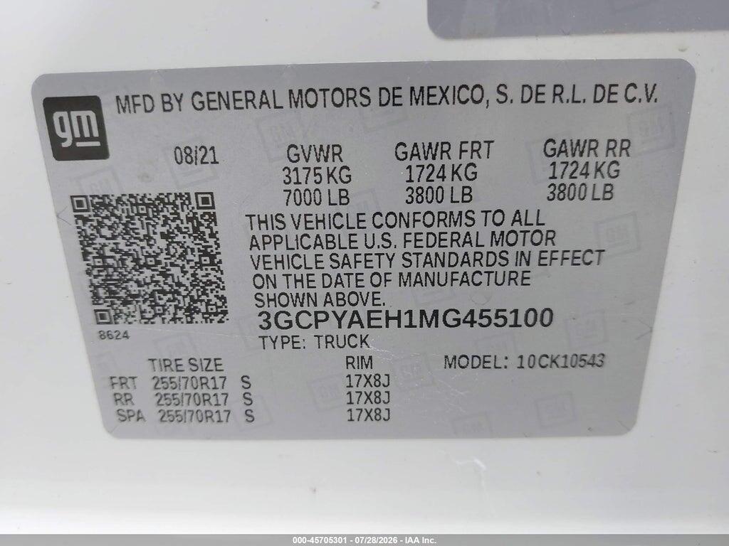 3GCPYAEH1MG455100 2021 CHEVROLET SILVERADO 1500 photo no. 9