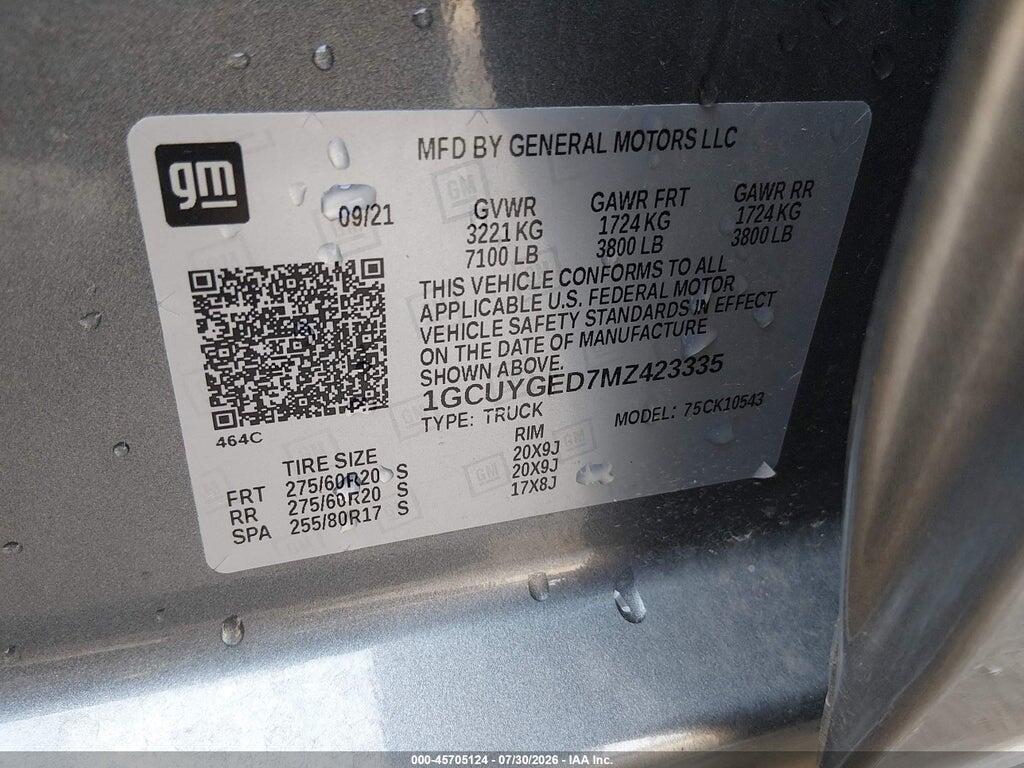 1GCUYGED7MZ423335 2021 CHEVROLET SILVERADO 1500 photo no. 9