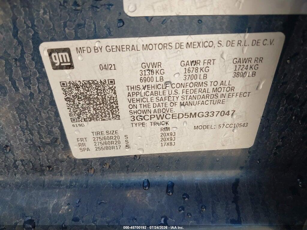 3GCPWCED5MG337047 2021 CHEVROLET SILVERADO 1500 photo no. 9