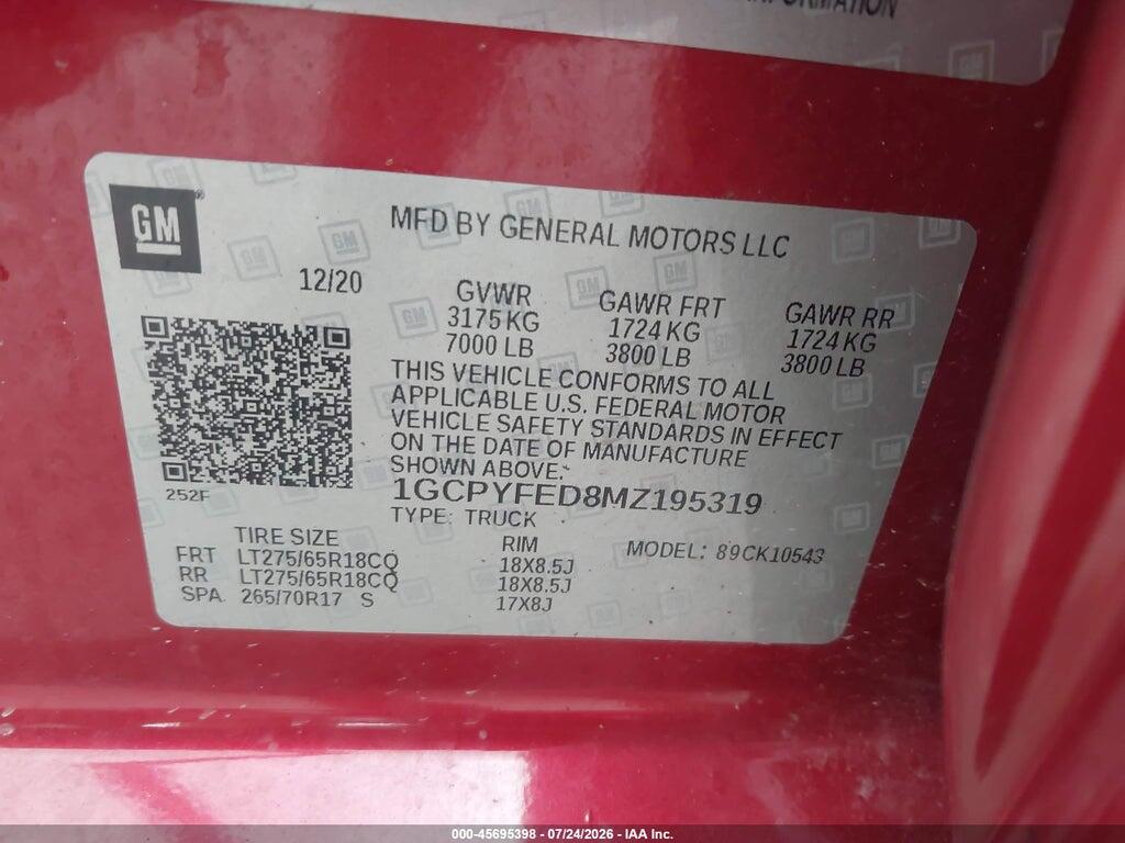 1GCPYFED8MZ195319 2021 CHEVROLET SILVERADO 1500 photo no. 9