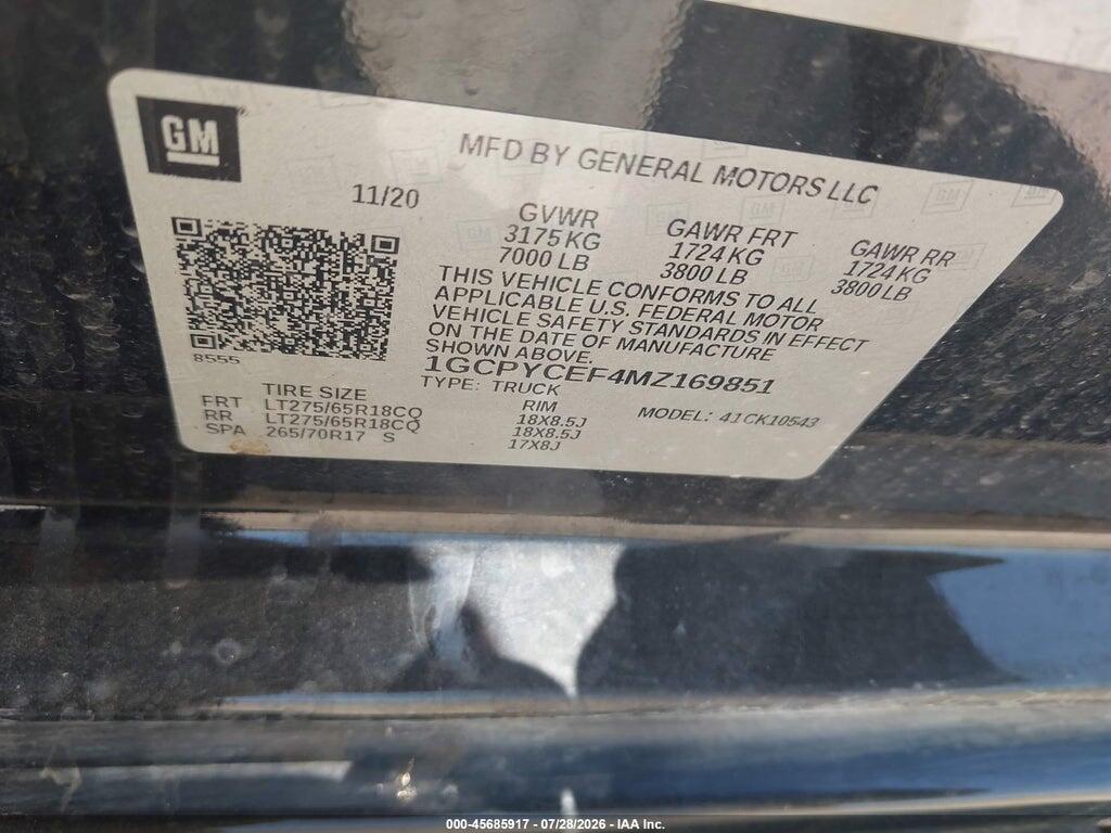 1GCPYCEF4MZ169851 2021 CHEVROLET SILVERADO 1500 photo no. 9