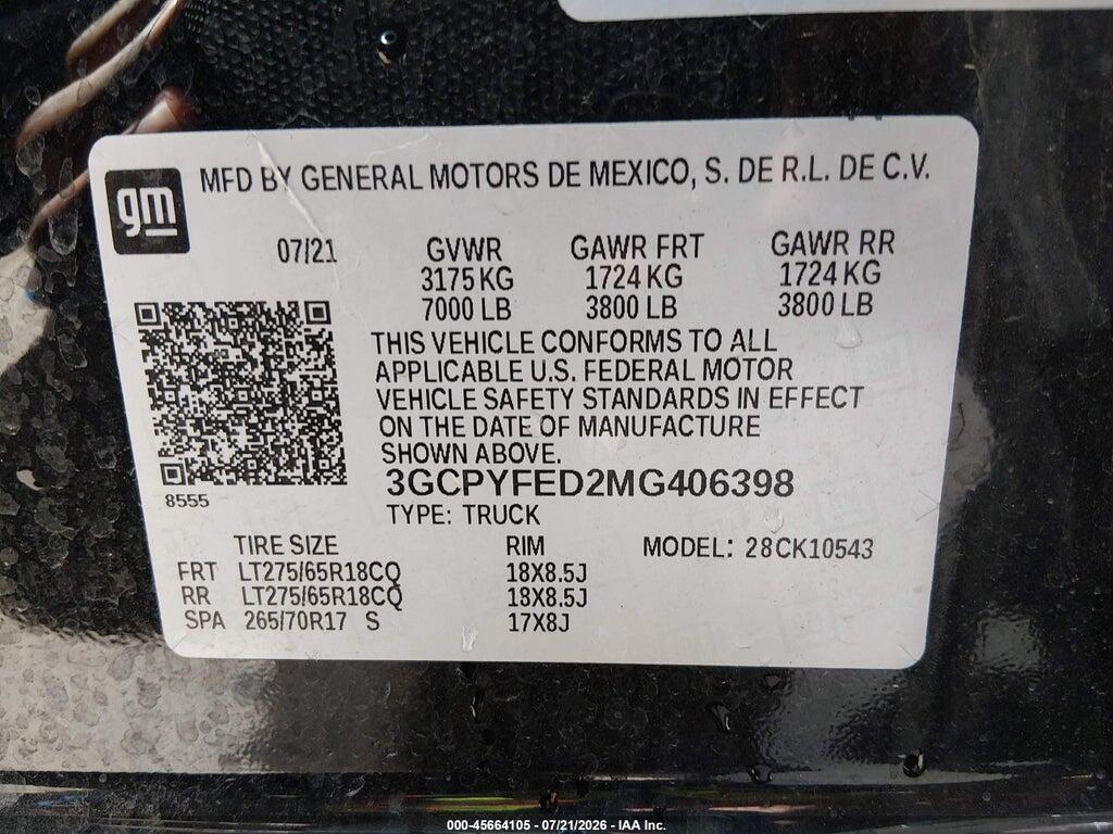 3GCPYFED2MG406398 2021 CHEVROLET SILVERADO 1500 photo no. 9