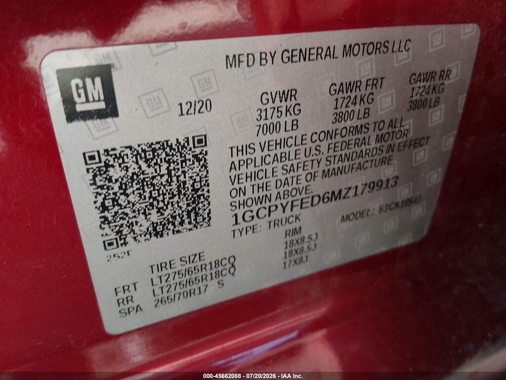 1GCPYFED6MZ179913 2021 CHEVROLET SILVERADO 1500 photo no. 9