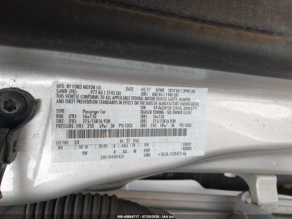 1FADP3F25HL266377 2017 FORD FOCUS photo no. 9