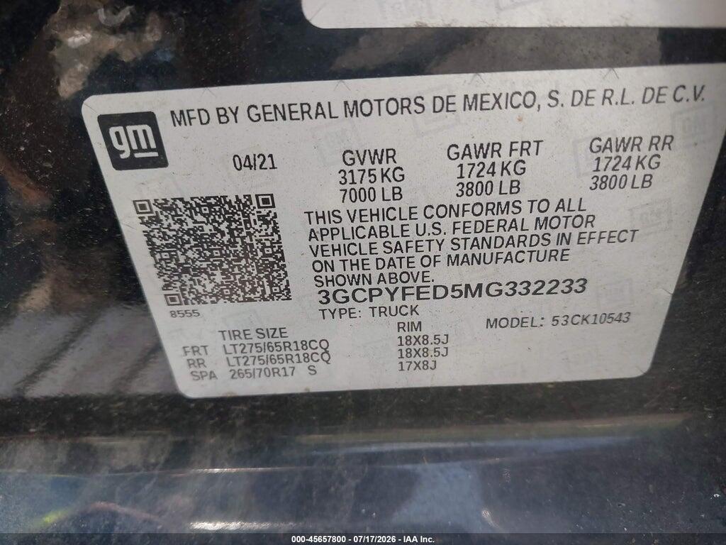 3GCPYFED5MG332233 2021 CHEVROLET SILVERADO 1500 photo no. 9