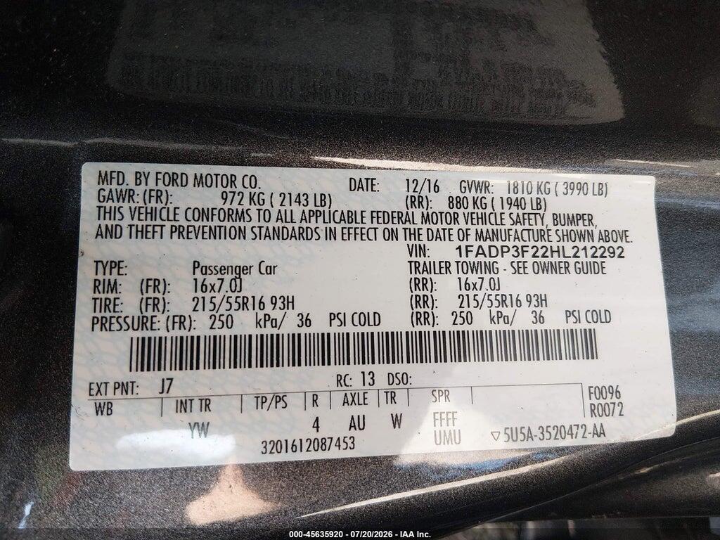 1FADP3F22HL212292 2017 FORD FOCUS photo no. 9