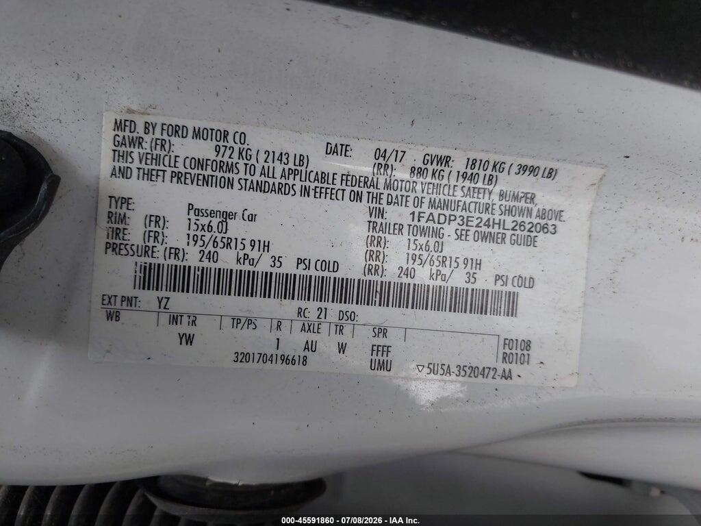 1FADP3E24HL262063 2017 FORD FOCUS photo no. 9