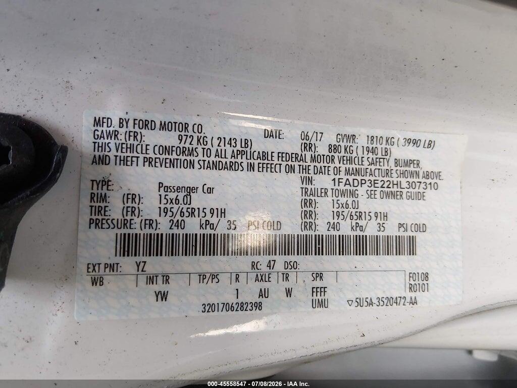 1FADP3E22HL307310 2017 FORD FOCUS photo no. 9