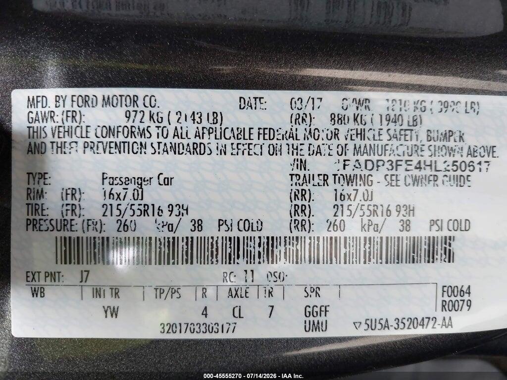 1FADP3FE4HL250617 2017 FORD FOCUS photo no. 9