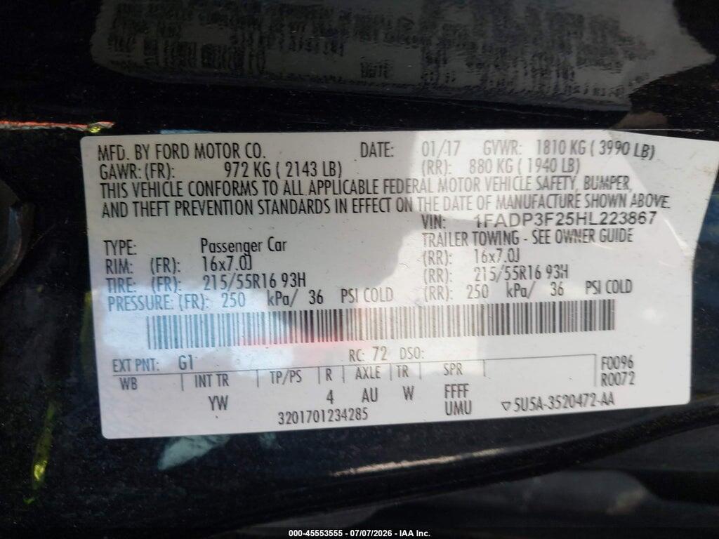 1FADP3F25HL223867 2017 FORD FOCUS photo no. 9