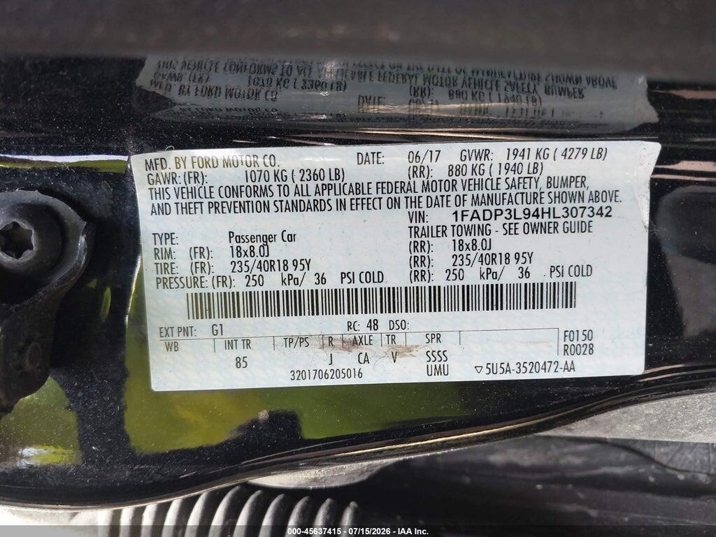 1FADP3L94HL307342 2017 FORD FOCUS photo no. 9