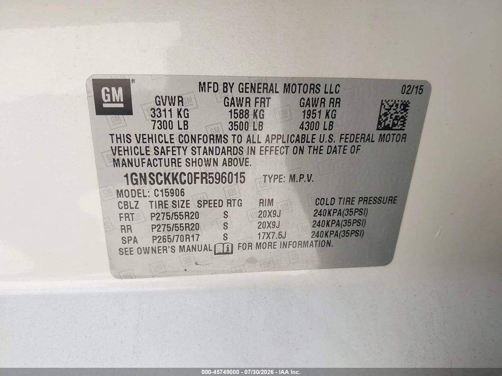1GNSCKKC0FR596015 2015 CHEVROLET SUBURBAN photo no. 9