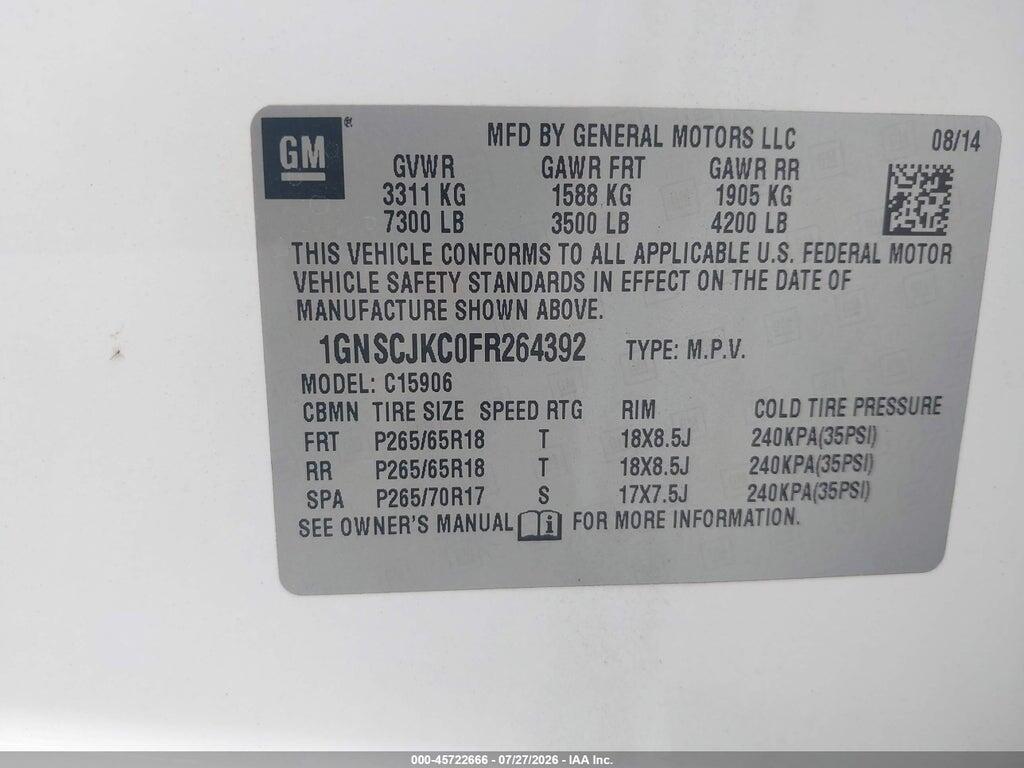 1GNSCJKC0FR264392 2015 CHEVROLET SUBURBAN photo no. 9