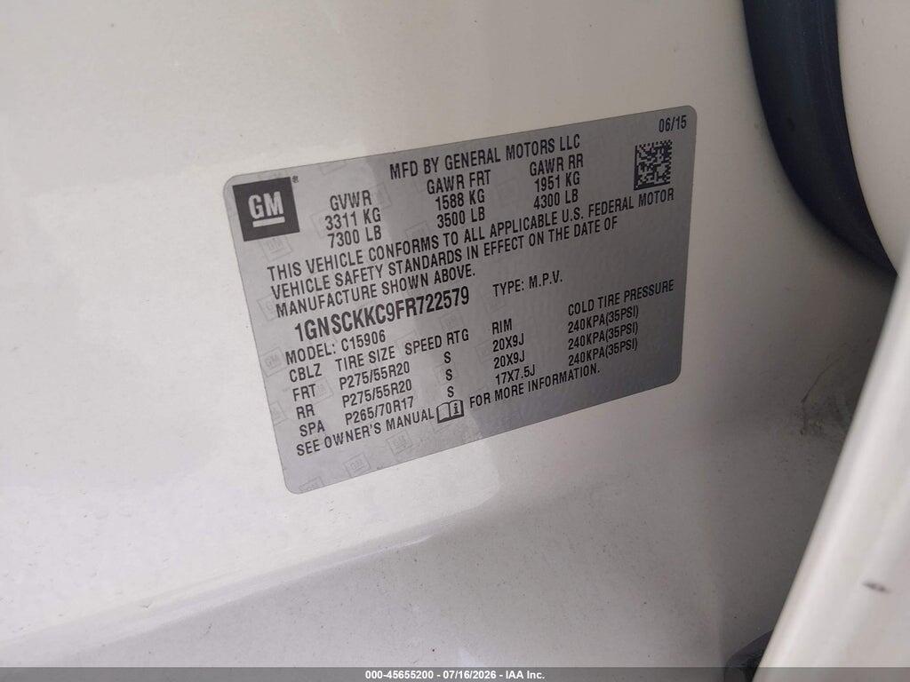 1GNSCKKC9FR722579 2015 CHEVROLET SUBURBAN photo no. 9