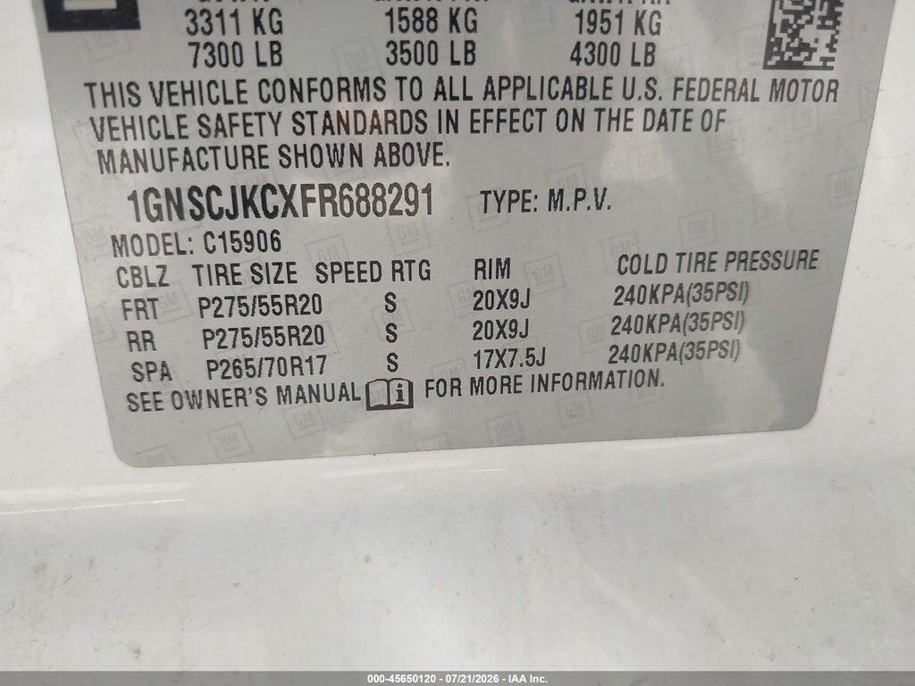 1GNSCJKCXFR688291 2015 CHEVROLET SUBURBAN photo no. 9