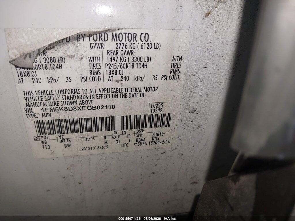 1FM5K8D8XEGB02110 2014 FORD EXPLORER photo no. 9